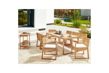 Matsalsset Sassari II med kuddar Ljus trä/Off-white - Ljus trä/Off-white - Utemöbler & utemiljö - Utegrupp - Matgrupp utomhus