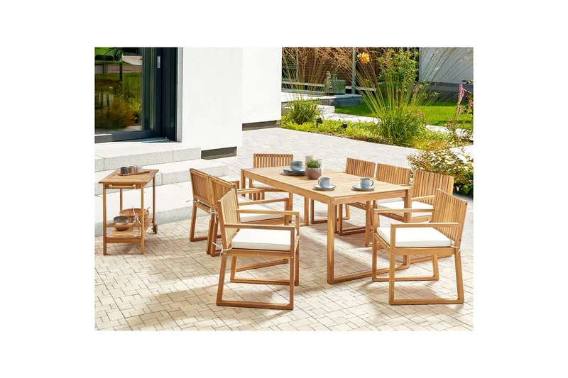 Matsalsset Sassari II med kuddar Ljus trä/Off-white - Ljus trä/Off-white - Utemöbler & utemiljö - Utegrupp - Matgrupp utomhus