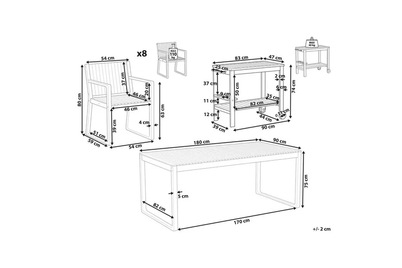 Matsalsset Sassari II med vagn 8-Sits - 8-Sits - Utemöbler & utemiljö - Utegrupp - Matgrupp utomhus
