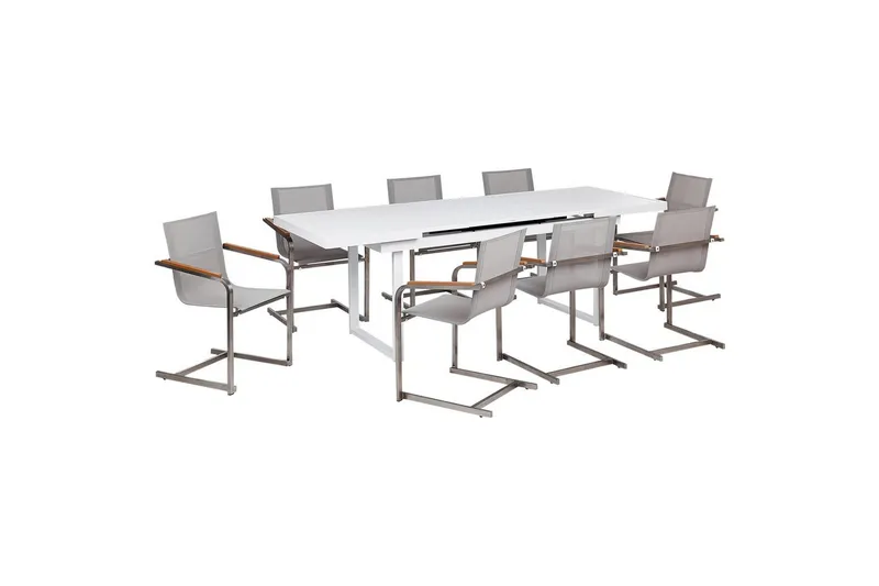 Matsalsset Valcanetto/Cosoleto Vit/Beige/Silver, 8-Sits, Vit/Beige/Silver/8-Sits