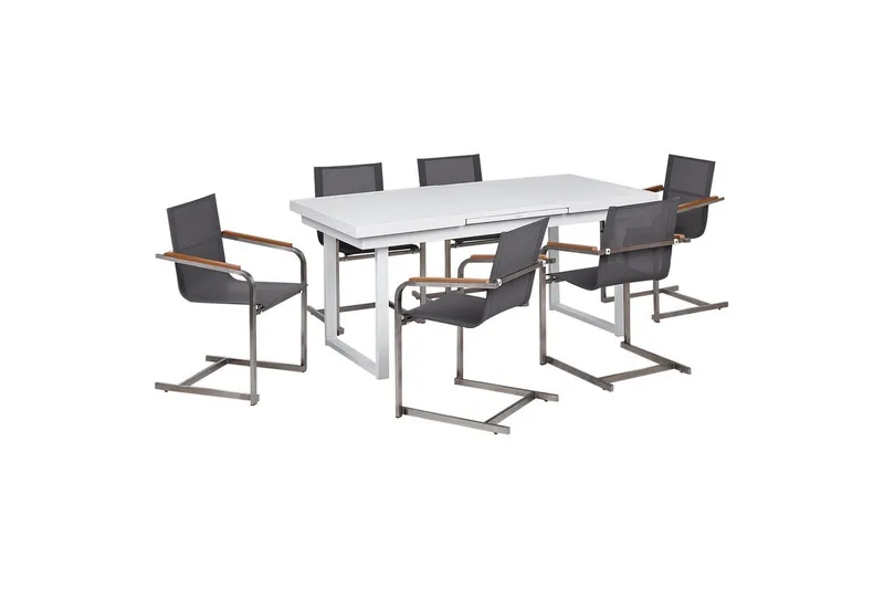 Matsalsset Valcanetto/Cosoleto Vit/Grå/Silver, 6-Sits, Vit/Grå/Silver/6-Sits
