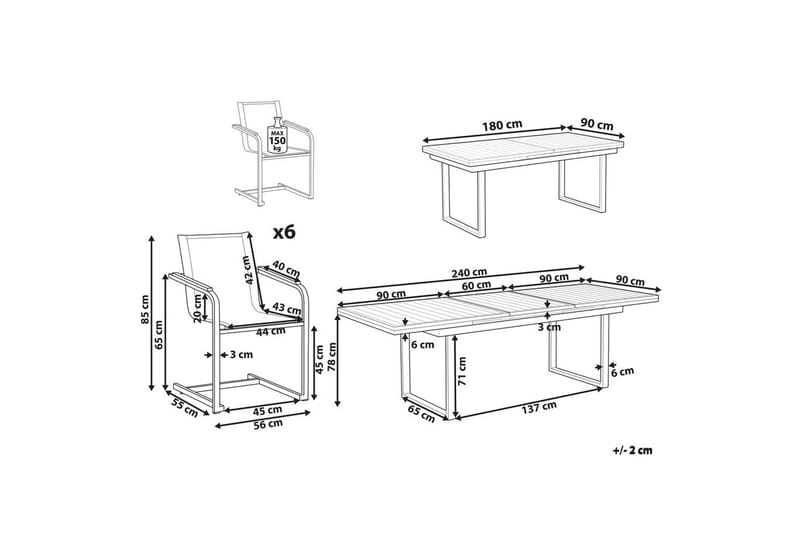 Matsalsset Valcanetto/Cosoleto Vit/Grå/Silver, 6-Sits - Vit/Grå/Silver/6-Sits - Utemöbler & utemiljö - Utegrupp - Matgrupp utomhus