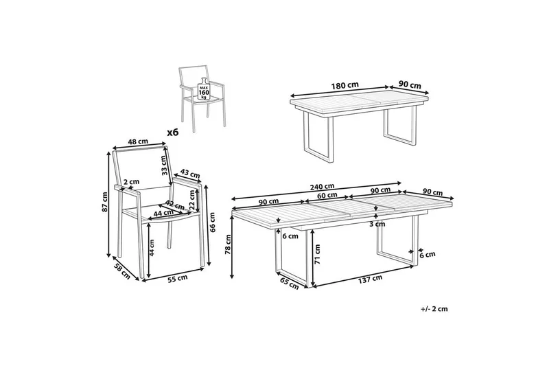 Matsalsset Valcanetto/Grosseto Vit/Silver, 6-Sits - Vit/Silver, 6-Sits - Utemöbler & utemiljö - Utegrupp - Matgrupp utomhus