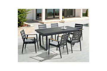 Matsalsset Valcanetto/Taviano Svart/grått/ljust trä, 6-Sits - Svart/grått/ljust trä, 6-Sits - Utemöbler & utemiljö - Utegrupp - Matgrupp utomhus