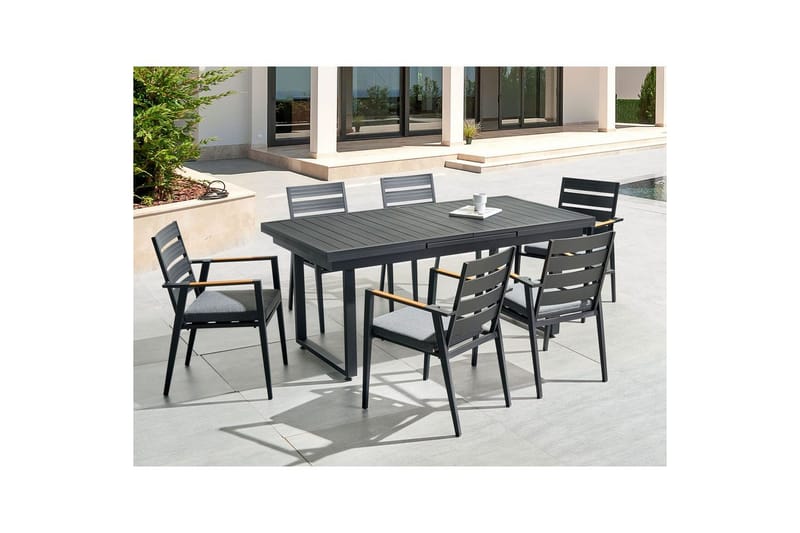 Matsalsset Valcanetto/Taviano Svart/grått/ljust trä, 6-Sits - Svart/grått/ljust trä, 6-Sits - Utemöbler & utemiljö - Utegrupp - Matgrupp utomhus