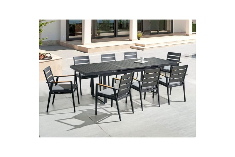 Matsalsset Valcanetto/Taviano Svart/grått/ljust trä, 8-Sits - Svart/grått/ljust trä, 8-Sits - Utemöbler & utemiljö - Utegrupp - Matgrupp utomhus