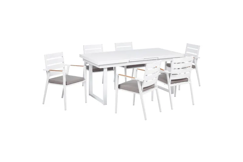 Matsalsset Valcanetto/Taviano Vitt/grått/ljust trä, 6-Sits - Vitt/grått/ljust trä, 6-Sits - Utemöbler & utemiljö - Utegrupp - Matgrupp utomhus