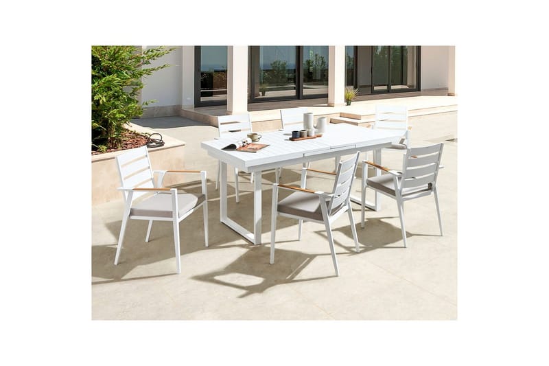 Matsalsset Valcanetto/Taviano Vitt/grått/ljust trä, 6-Sits - Vitt/grått/ljust trä, 6-Sits - Utemöbler & utemiljö - Utegrupp - Matgrupp utomhus