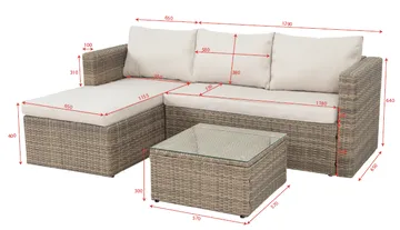 Mendoza l-formad 4-sits soffgrupp i konstrotting för altan och terrass - Brun / Beige dynor - Utemöbler & utemiljö - Utegrupp - Soffgrupp utomhus