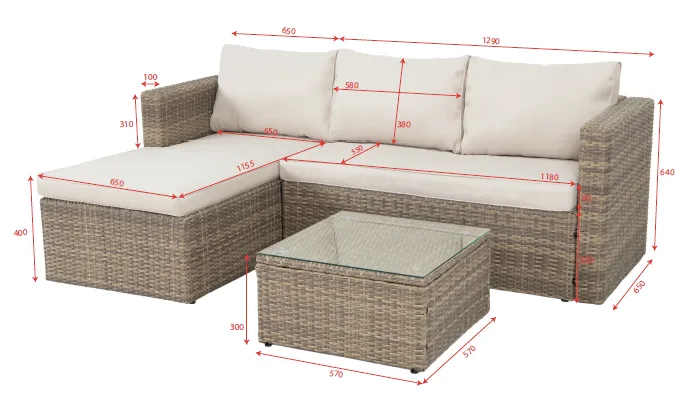 Mendoza l-formad 4-sits soffgrupp i konstrotting för altan och terrass - Brun / Beige dynor - Utemöbler & utemiljö - Utegrupp - Soffgrupp utomhus