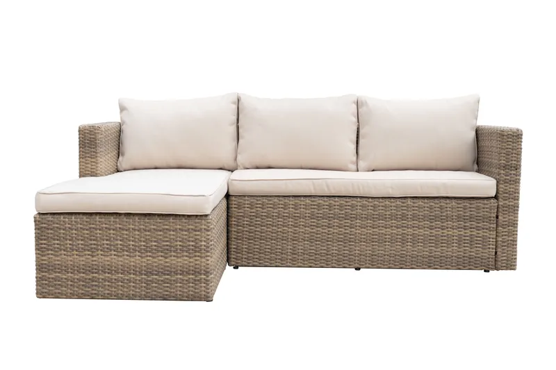 Mendoza l-formad 4-sits soffgrupp i konstrotting för altan och terrass - Brun / Beige dynor - Utemöbler & utemiljö - Utegrupp - Soffgrupp utomhus