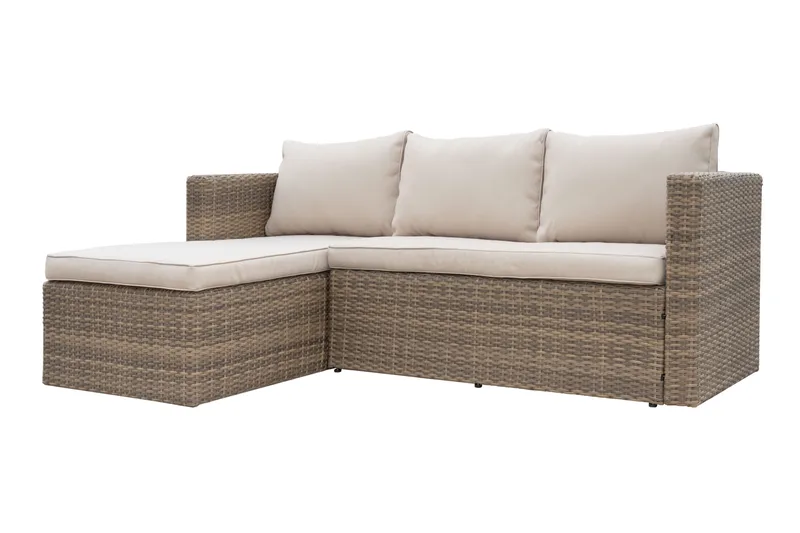 Mendoza l-formad 4-sits soffgrupp i konstrotting för altan och terrass - Brun / Beige dynor - Utemöbler & utemiljö - Utegrupp - Soffgrupp utomhus