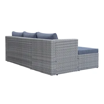 Mendoza l-formad 4-sits soffgrupp i konstrotting för altan och terrass - Grå / Blåa dynor - Utemöbler & utemiljö - Utegrupp - Soffgrupp utomhus