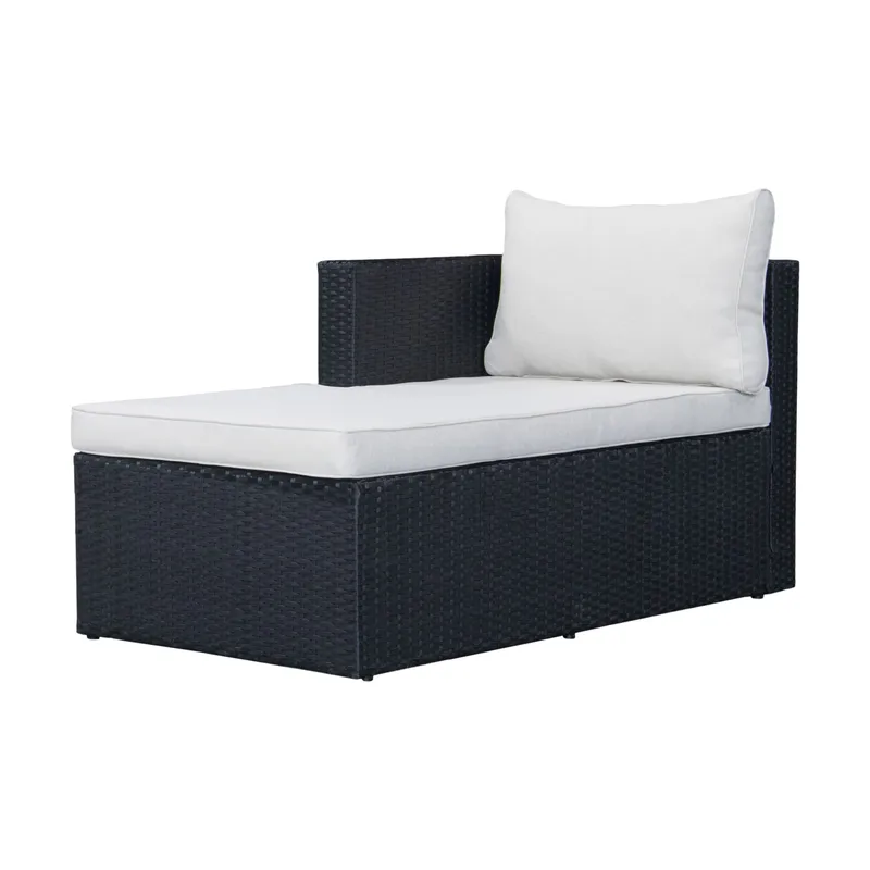 Mendoza l-formad 4-sits soffgrupp i konstrotting för altan och terrass - Svart / Vita dynor - Utemöbler & utemiljö - Utegrupp - Soffgrupp utomhus