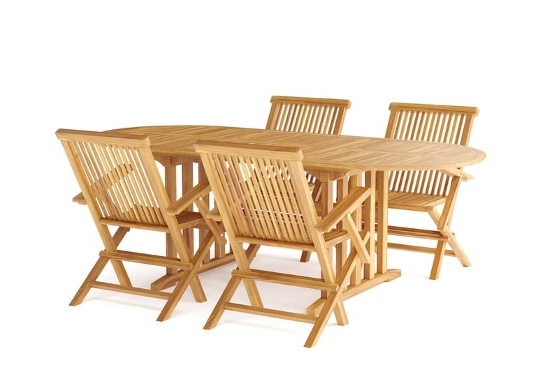 Menorca Liten Matgrupp Utomhus - Ovalt förlängningbart utebord med 4 Karmstolar i trä - Teak / Natur - Utemöbler & utemiljö - Utegrupp - Matgrupp utomhus