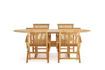 Menorca Liten Matgrupp Utomhus - Ovalt förlängningbart utebord med 4 Karmstolar i trä - Teak / Natur - Utemöbler & utemiljö - Utegrupp - Matgrupp utomhus
