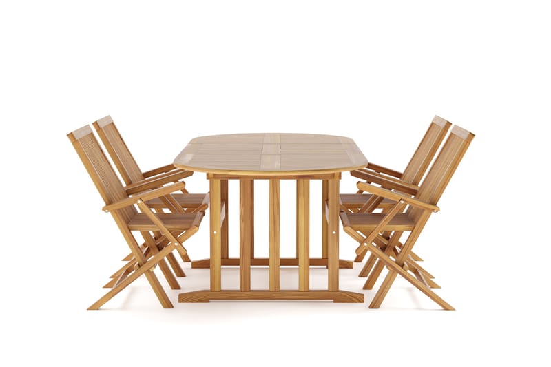 Menorca Liten Matgrupp Utomhus - Ovalt förlängningbart utebord med 4 Karmstolar i trä - Teak / Natur - Utemöbler & utemiljö - Utegrupp - Matgrupp utomhus