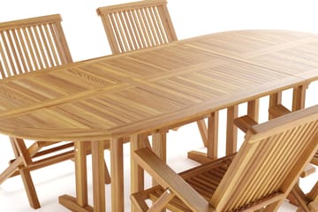 Menorca Liten Matgrupp Utomhus - Ovalt förlängningbart utebord med 4 Karmstolar i trä - Teak / Natur - Utemöbler & utemiljö - Utegrupp - Matgrupp utomhus