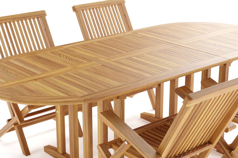 Menorca Liten Matgrupp Utomhus - Ovalt förlängningbart utebord med 4 Karmstolar i trä - Teak / Natur - Utemöbler & utemiljö - Utegrupp - Matgrupp utomhus