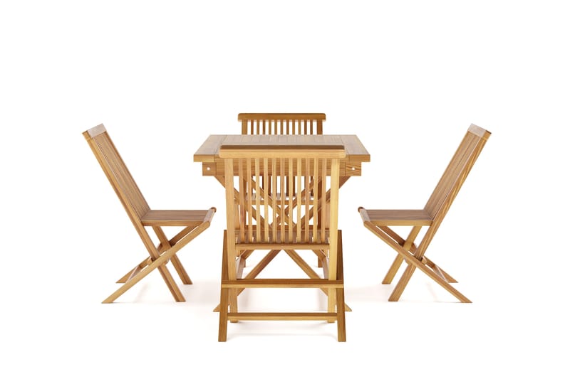 Menorca Liten Matgrupp Utomhus - Rektangulärt matbord i trä med 4 Matstolar - Teak / Natur - Utemöbler & utemiljö - Utegrupp - Matgrupp utomhus