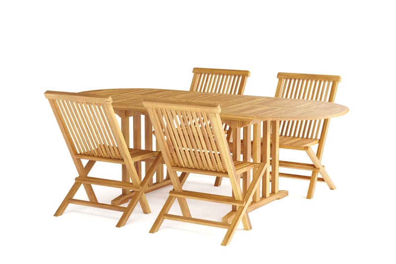 Menorca Liten Oval Matgrupp Utomhus - Förlängningsbart matbord med 4 Matstolar i trä - Teak / Natur - Utemöbler & utemiljö - Utegrupp - Matgrupp utomhus