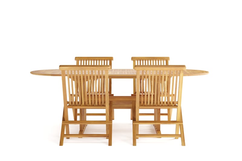 Menorca Liten Oval Matgrupp Utomhus - Förlängningsbart matbord med 4 Matstolar i trä - Teak / Natur - Utemöbler & utemiljö - Utegrupp - Matgrupp utomhus