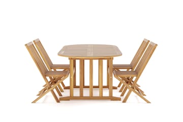 Menorca Liten Oval Matgrupp Utomhus - Förlängningsbart matbord med 4 Matstolar i trä - Teak / Natur - Utemöbler & utemiljö - Utegrupp - Matgrupp utomhus