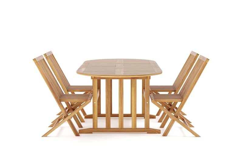 Menorca Liten Oval Matgrupp Utomhus - Förlängningsbart matbord med 4 Matstolar i trä - Teak / Natur - Utemöbler & utemiljö - Utegrupp - Matgrupp utomhus