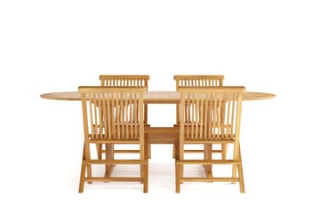 Menorca Liten Oval Matgrupp Utomhus - Förlängningsbart matbord med 4 Matstolar i trä - Trä/natur - Utemöbler & utemiljö - Utegrupp - Matgrupp utomhus