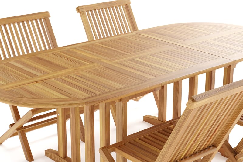 Menorca Liten Oval Matgrupp Utomhus - Förlängningsbart matbord med 4 Matstolar i trä - Trä/natur - Utemöbler & utemiljö - Utegrupp - Matgrupp utomhus