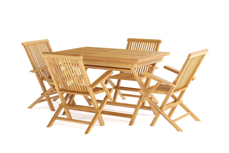Menorca Liten Rektangulär Matgrupp Utomhus - Träbord med 4 Matstolar - Teak / Natur - Utemöbler & utemiljö - Utegrupp - Matgrupp utomhus