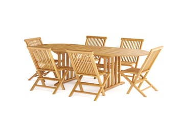 Menorca Stor Matgrupp Utomhus - Förlängningsbart ovalt utebord med 6 Matstolar i trä - Teak / Natur - Utemöbler & utemiljö - Utegrupp - Matgrupp utomhus