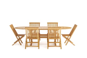 Menorca Stor Matgrupp Utomhus - Förlängningsbart ovalt utebord med 6 Matstolar i trä - Teak / Natur - Utemöbler & utemiljö - Utegrupp - Matgrupp utomhus