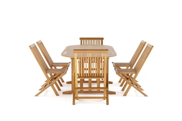 Menorca Stor Matgrupp Utomhus - Förlängningsbart ovalt utebord med 6 Matstolar i trä - Teak / Natur - Utemöbler & utemiljö - Utegrupp - Matgrupp utomhus