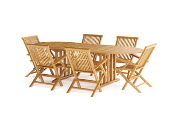 Menorca Stor Matgrupp Utomhus- Ovalt förlängningsbart utebord med 6 Karmstolar i trä - Teak / Natur - Utemöbler & utemiljö - Utegrupp - Matgrupp utomhus