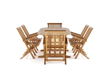 Menorca Stor Matgrupp Utomhus- Ovalt förlängningsbart utebord med 6 Karmstolar i trä - Teak / Natur - Utemöbler & utemiljö - Utegrupp - Matgrupp utomhus