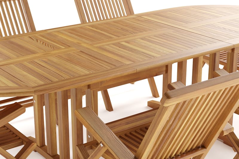 Menorca Stor Matgrupp Utomhus- Ovalt förlängningsbart utebord med 6 Karmstolar i trä - Teak / Natur - Utemöbler & utemiljö - Utegrupp - Matgrupp utomhus