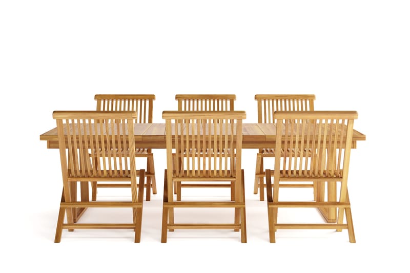 Menorca Stor Matgrupp Utomhus - Rektangulärt bord i trä med 6 Matstolar - Teak / Natur - Utemöbler & utemiljö - Utegrupp - Matgrupp utomhus