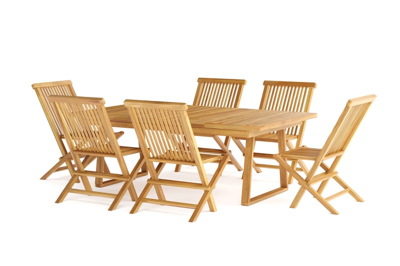 Menorca Stor Matgrupp Utomhus - Rektangulärt bord i trä med 6 Matstolar - Teak / Natur - Utemöbler & utemiljö - Utegrupp - Matgrupp utomhus