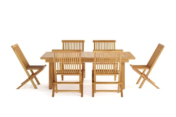 Menorca Stor Matgrupp Utomhus - Rektangulärt bord i trä med 6 Matstolar - Teak / Natur - Utemöbler & utemiljö - Utegrupp - Matgrupp utomhus