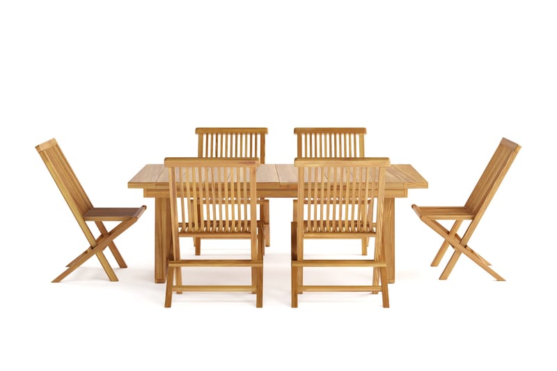 Menorca Stor Matgrupp Utomhus - Rektangulärt bord i trä med 6 Matstolar - Teak / Natur - Utemöbler & utemiljö - Utegrupp - Matgrupp utomhus