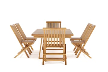 Menorca Stor Matgrupp Utomhus - Rektangulärt bord i trä med 6 Matstolar - Teak / Natur - Utemöbler & utemiljö - Utegrupp - Matgrupp utomhus