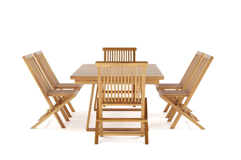 Menorca Stor Matgrupp Utomhus - Rektangulärt bord i trä med 6 Matstolar - Teak / Natur - Utemöbler & utemiljö - Utegrupp - Matgrupp utomhus