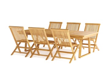 Menorca Stor Matgrupp Utomhus - Rektangulärt bord i trä med 6 Matstolar - Trä/natur - Utemöbler & utemiljö - Utegrupp - Matgrupp utomhus