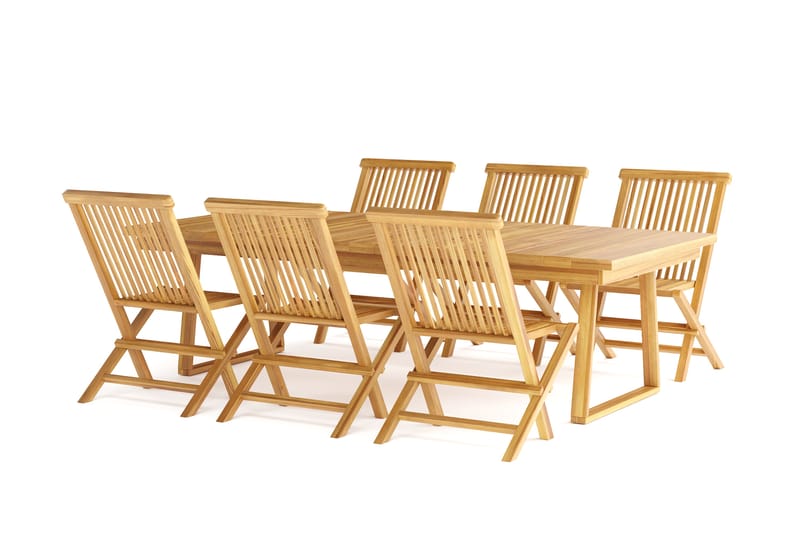 Menorca Stor Matgrupp Utomhus - Rektangulärt bord i trä med 6 Matstolar - Trä/natur - Utemöbler & utemiljö - Utegrupp - Matgrupp utomhus