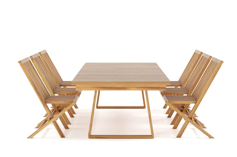 Menorca Stor Matgrupp Utomhus - Rektangulärt bord i trä med 6 Matstolar - Trä/natur - Utemöbler & utemiljö - Utegrupp - Matgrupp utomhus
