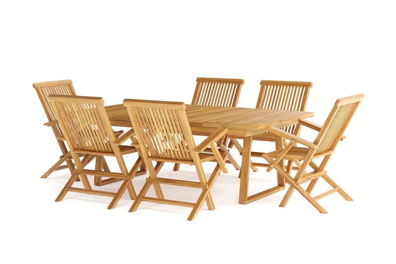 Menorca Stor Matgrupp Utomhus - Rektangulärt träbord med 6 Karmstolar - Teak / Natur - Utemöbler & utemiljö - Utegrupp - Matgrupp utomhus