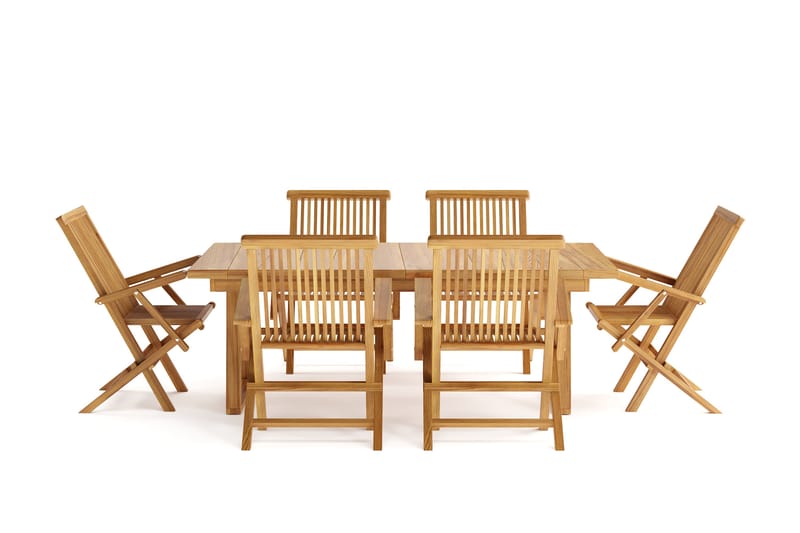 Menorca Stor Matgrupp Utomhus - Rektangulärt träbord med 6 Karmstolar - Teak / Natur - Utemöbler & utemiljö - Utegrupp - Matgrupp utomhus