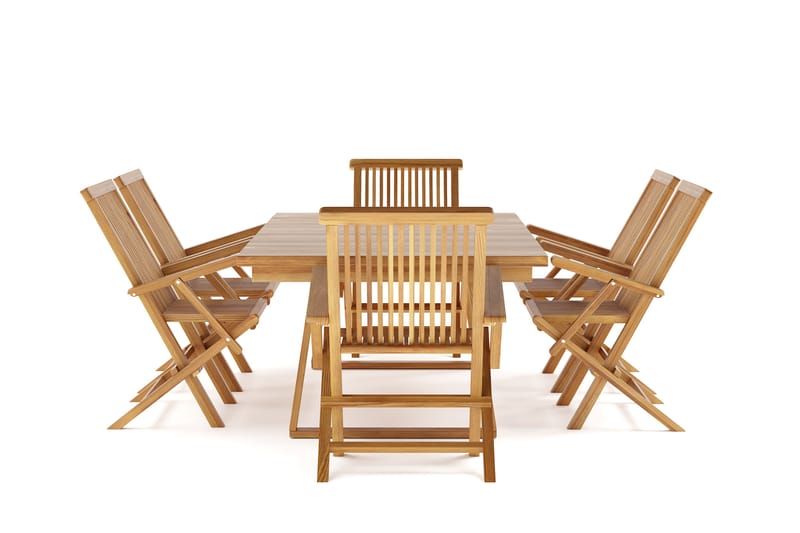 Menorca Stor Matgrupp Utomhus - Rektangulärt träbord med 6 Karmstolar - Teak / Natur - Utemöbler & utemiljö - Utegrupp - Matgrupp utomhus