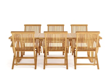 Menorca Stor Matgrupp Utomhus - Rektangulärt utebord med 6 Karmstolar i trä - Teak / Natur - Utemöbler & utemiljö - Utegrupp - Matgrupp utomhus